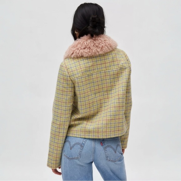 Urban Outfitters Kimchi Blue Mikey Faux Fur Trim Checked Jacket - Picture 2 of 10